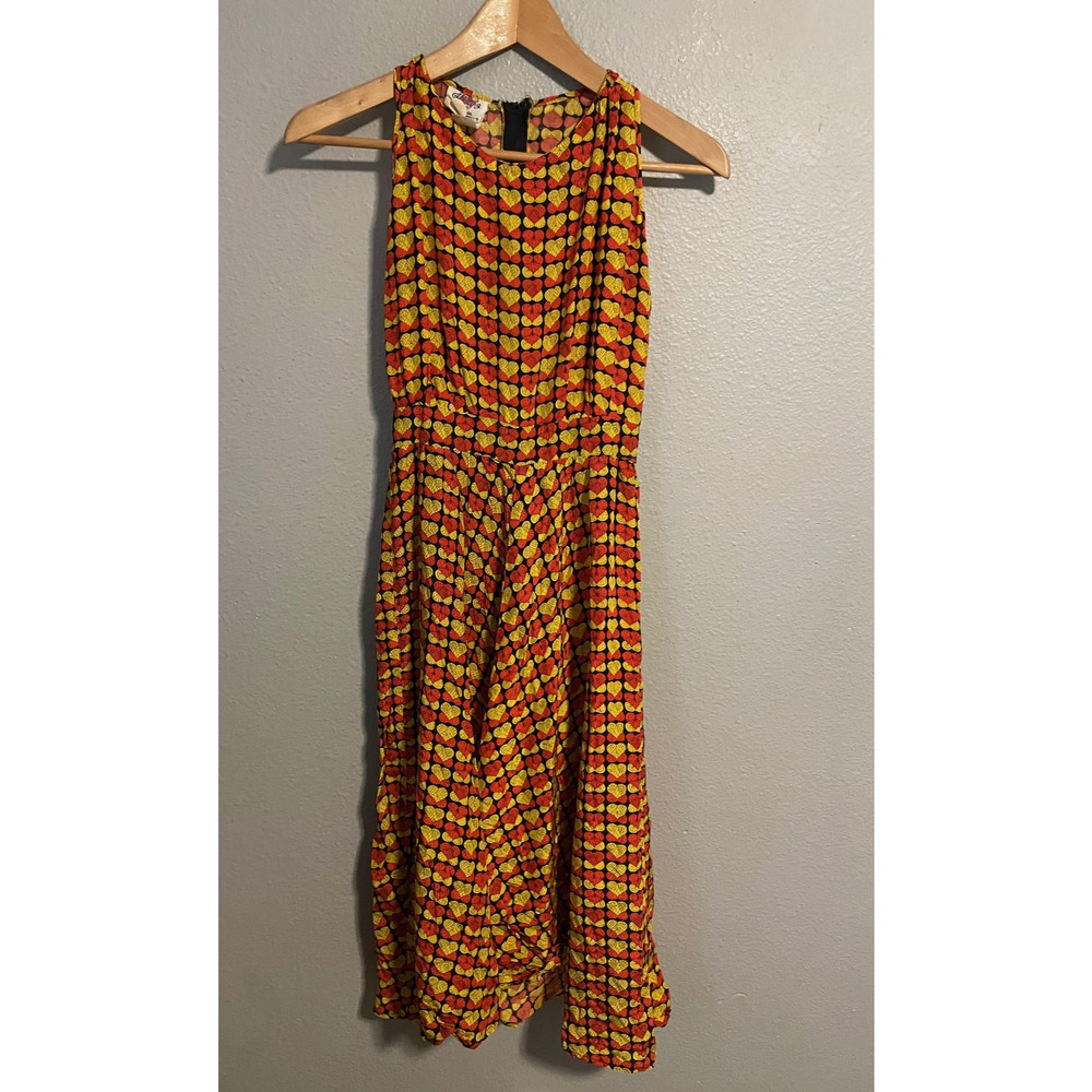 Vintage Lanz Dress Womens 7 Multicolor Heart Print Fit Flare Valentines 70s
